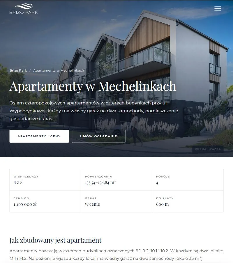 Strona brizopark.pl – oferta apartamentów